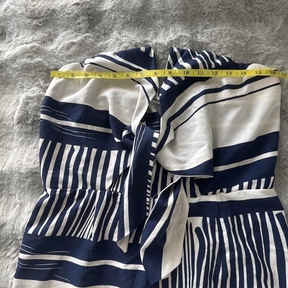SHEIN Strapless Tie Front Romper Navy Blue White Geometric Stripe Size XL-0522 - Picture 3 of 5